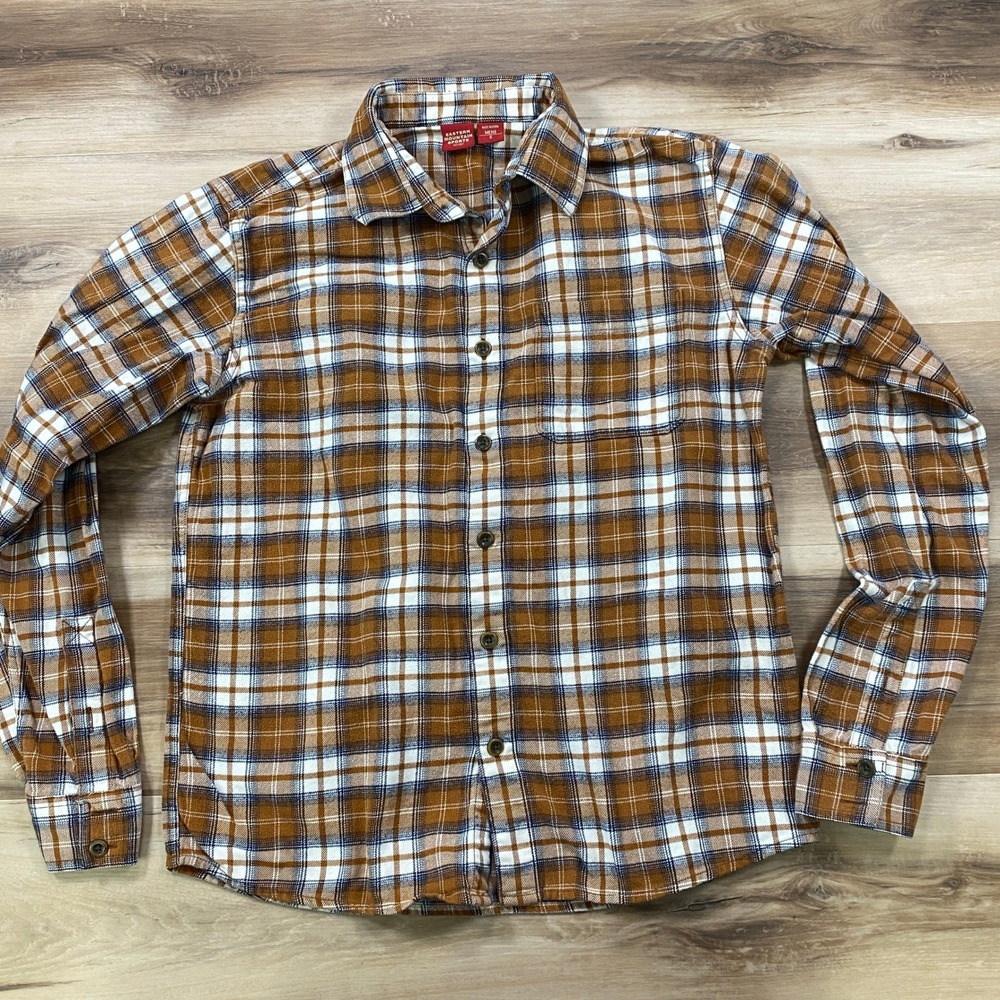 Eastern Mountain Sports Flannel Shirt Mens S Gorpcore Cotton Plaid Brown Outdoor